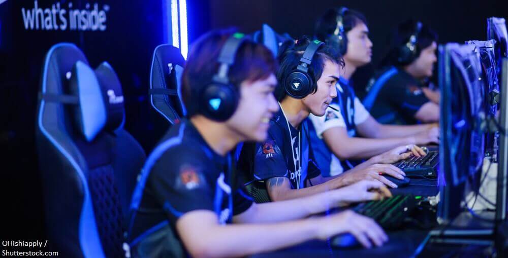 BANGKOK THAILAND 11June 2017 The performance of gaming player competition for Electronic Sports in IntelGameTime Event at Pantip Arena Hall on 11 June 2017 BANGKOKTHAILAND Banner