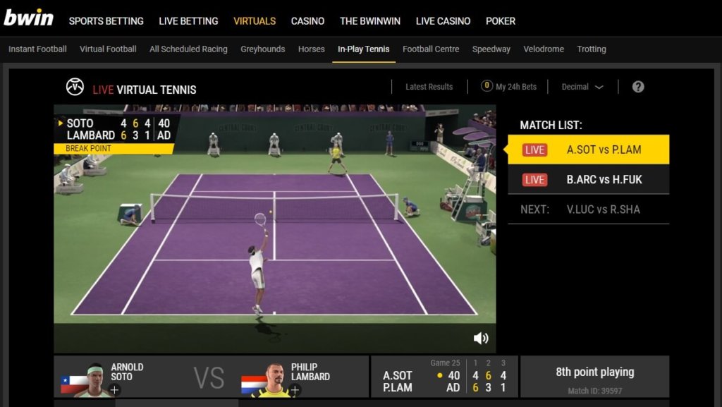 Bwin Virtual Sports Tennis live match