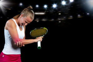 Tennis,Woman,Player,With,Injury,Holding,The,Racket,On,A
