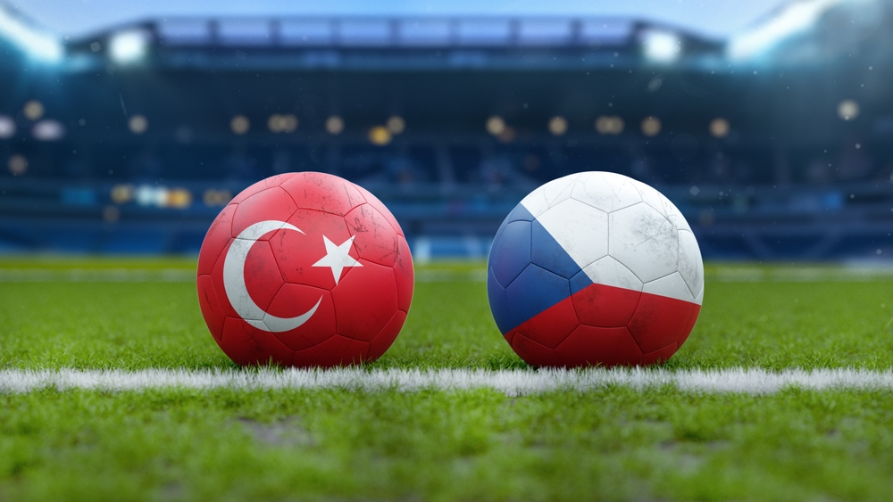 Soccer,Balls,With,Turkey,And,Czech,Republic,Flags,On,Grass